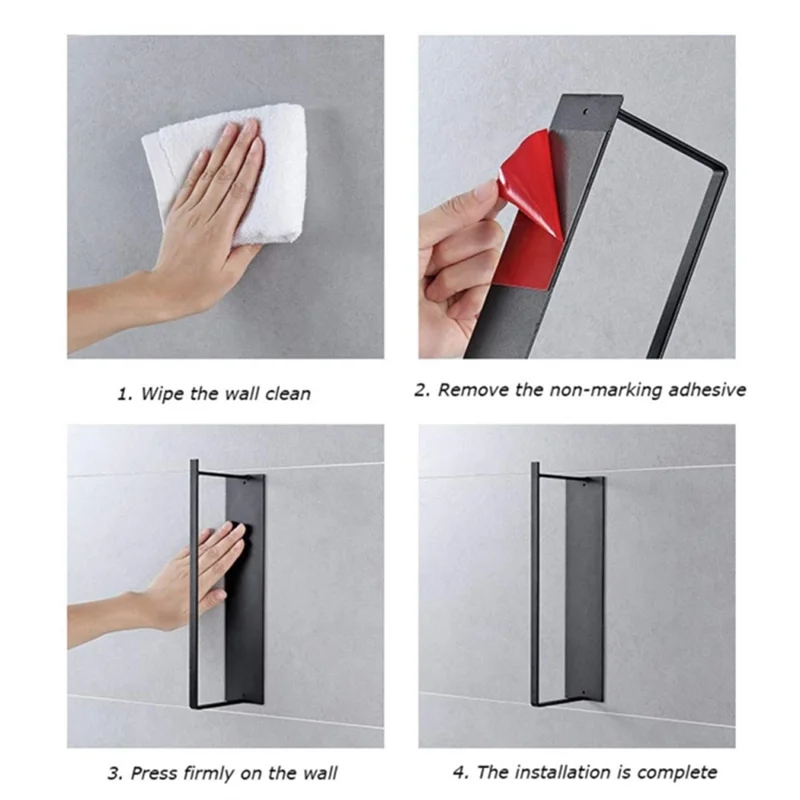 Wall-Mounted Metal Storage Shelf for Cloth Hanger Towel Adhesive Storage Rack - Black