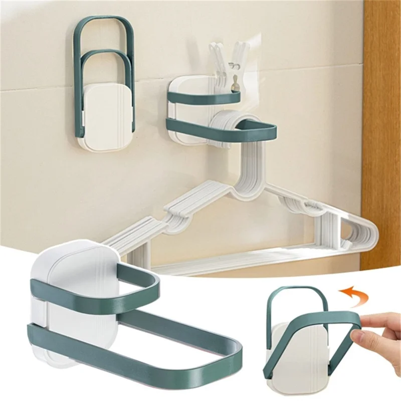 Dual Layer Foldable Storage Shelf for Clothes Hanger Wall-Mounted Clothes Hanger Holder Organizer  - Green