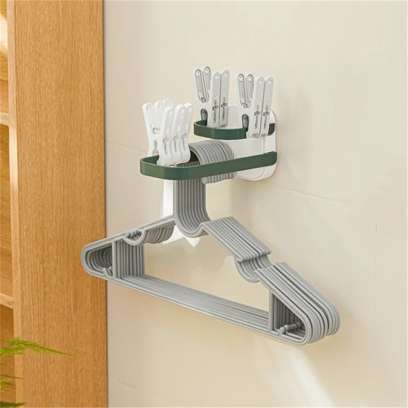 Dual Layer Foldable Storage Shelf for Clothes Hanger Wall-Mounted Clothes Hanger Holder Organizer  - Green