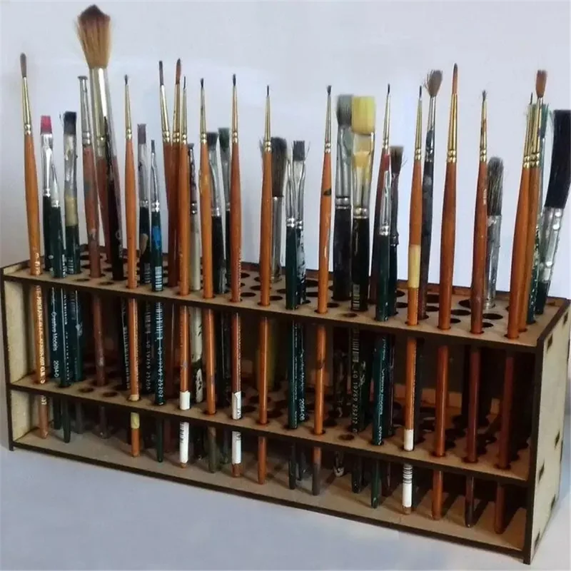 67 Holes Wooden Paintbrush Holder Paintbrush Organizer Stand Oil Painting Brush Storage Rack, 25x10x7cm