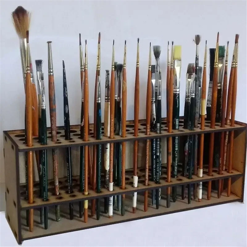 67 Holes Wooden Paintbrush Holder Paintbrush Organizer Stand Oil Painting Brush Storage Rack, 25x10x7cm