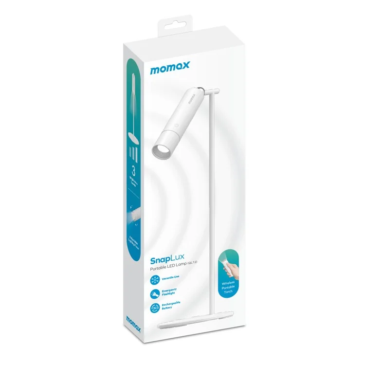 MOMAX QL12 SnapLux Multifunktionale kabellose magnetische Nachtbeleuchtung mit Helligkeitseinstellung, Tischlampe, Weiß