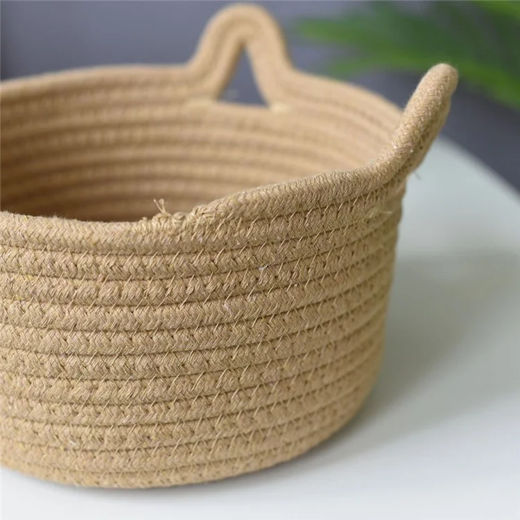 3Pcs / Set Cat Ears Design Cotton Rope Woven Storage Basket Round Desktop Sundries Organizer - Yellowish Brown