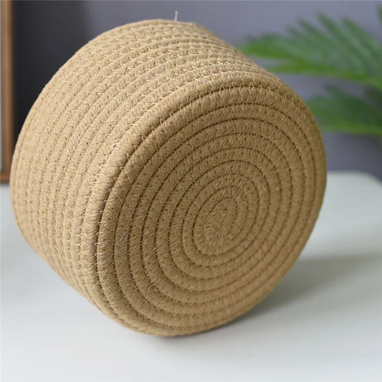 3Pcs / Set Cat Ears Design Cotton Rope Woven Storage Basket Round Desktop Sundries Organizer - Yellowish Brown