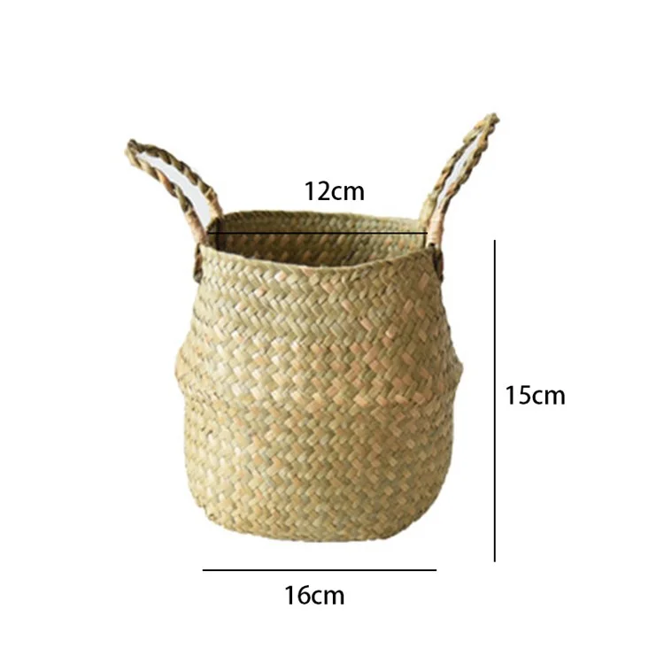 Woven Straw Basket Flowerpot Plant Handwoven Storage Bin Home Decoration Organizer Bag - Yellow