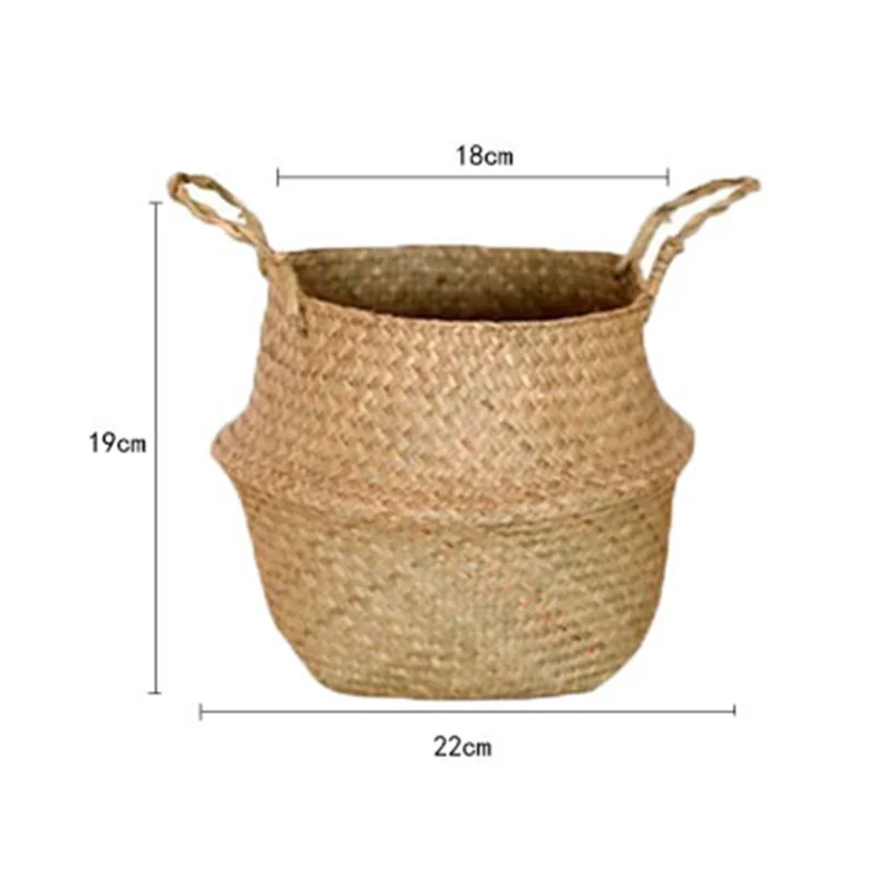 Home Decoration Straw Woven Basket Flowerpot Plant Handwoven Storage Bin Organizer Bag, Size: S - Yellow