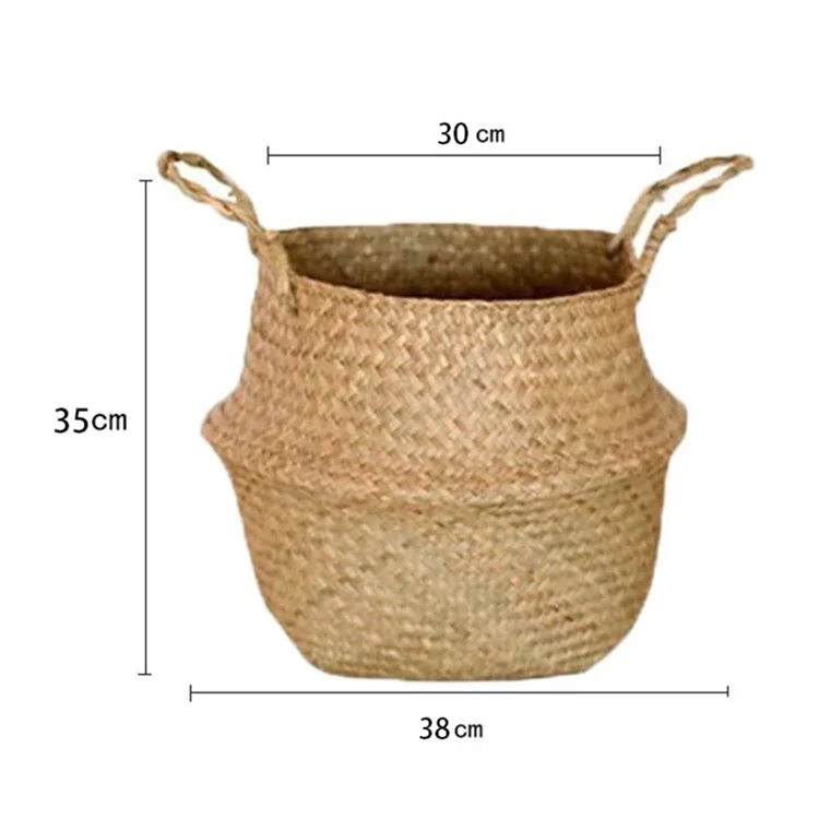 Straw Woven Basket Flowerpot Plant Handwoven Storage Bin Organizer Foldable Bag, Size: XL - Yellow