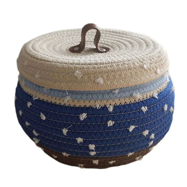 Lid Design Cotton Rope Basket Storage Box Home Decoration Bin for Snacks, Candy, Cookies - Blue