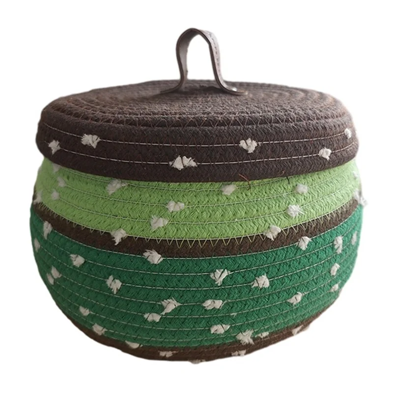 Lid Design Cotton Rope Basket Storage Box Home Decoration Bin for Snacks, Candy, Cookies - Green