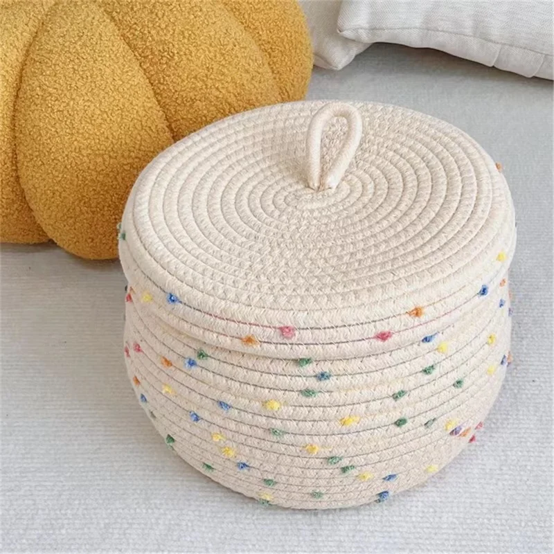 Lid Design Cotton Rope Basket Storage Box Home Decoration Bin for Snacks, Candy, Cookies - Green