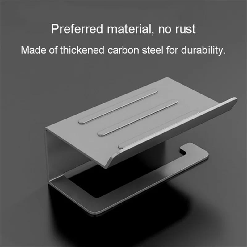 Carbon Steel Wall Mounted Bathroom Toilet Paper Roll Holder Mobile Phone Storage Shelf - Black