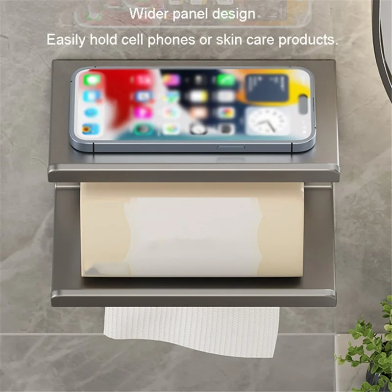 2-in-1 Wall Mounted Carbon Steel Bathroom Toilet Paper Holder with Storage Shelf - Grey
