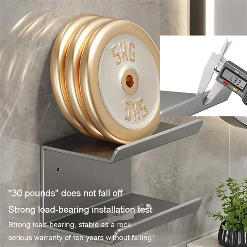 2-in-1 Wall Mounted Carbon Steel Bathroom Toilet Paper Holder with Storage Shelf - Grey