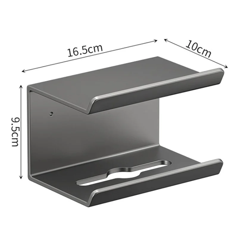 2-in-1 Wall Mounted Carbon Steel Bathroom Toilet Paper Holder with Storage Shelf - Grey
