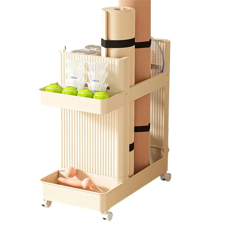 S-208 Yoga Mat Holder Home Workout Equipment Organizer ABS Storage Cart - Cream Yellow