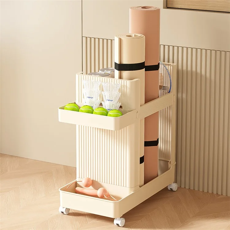 S-208 Yoga Mat Holder Home Workout Equipment Organizer ABS Storage Cart - Cream Yellow