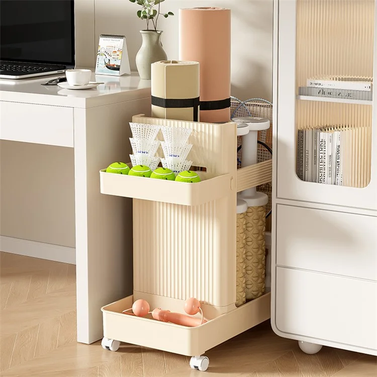 S-208 Yoga Mat Holder Home Workout Equipment Organizer ABS Storage Cart - Cream Yellow