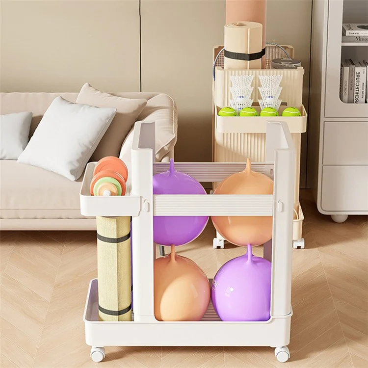 S-208 Yoga Mat Holder Home Workout Equipment Organizer ABS Storage Cart - Cream Yellow