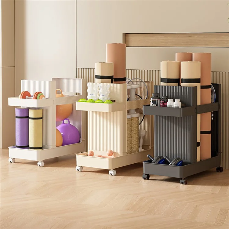 S-208 Yoga Mat Holder Home Workout Equipment Organizer ABS Storage Cart - Cream Yellow