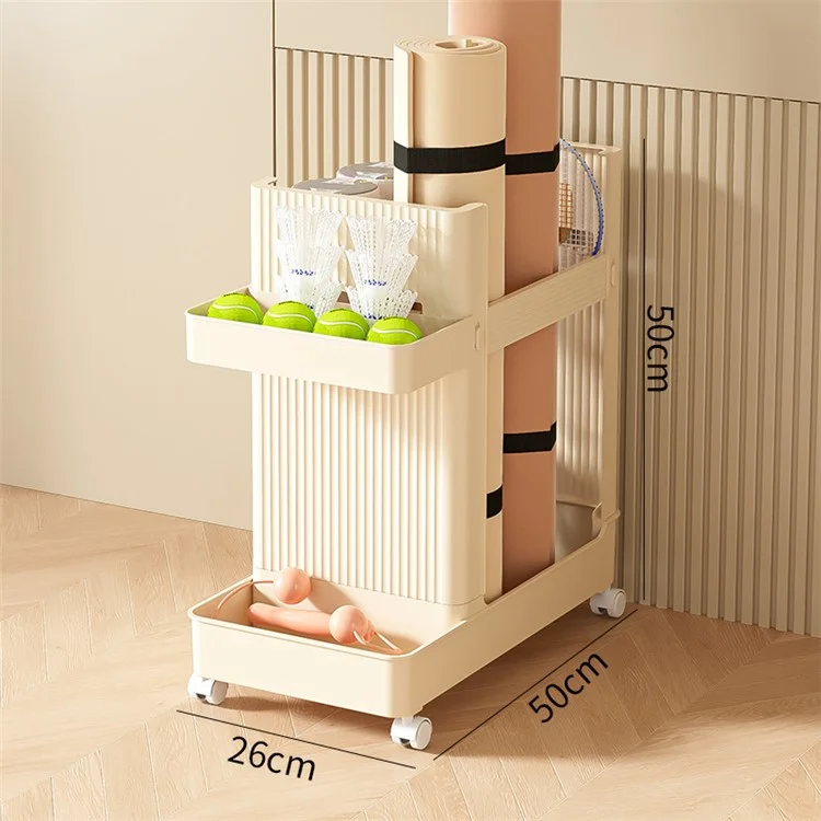 S-208 Yoga Mat Holder Home Workout Equipment Organizer ABS Storage Cart - Cream Yellow