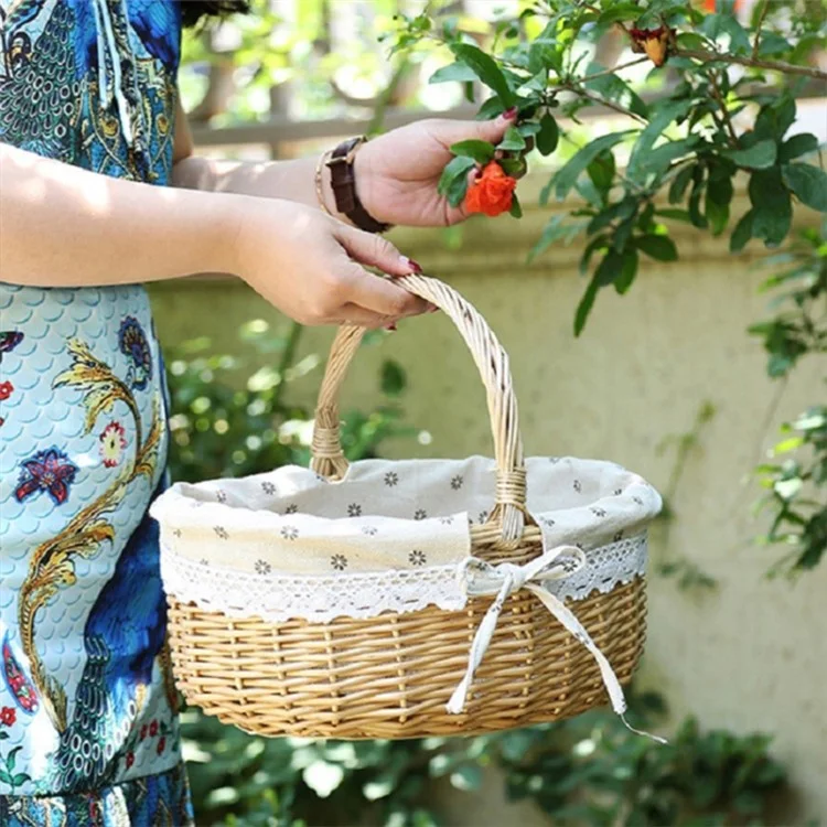 Willow Hamper Portable Outdoor Picnic Basket Woven Basket Egg Container, Size: S - Red Grid