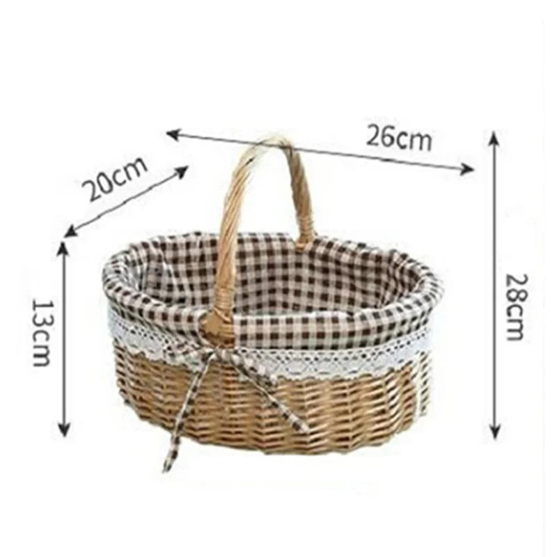 Viljepiknikkurv, bærbar udendørs kurv, vævet kurv til æg, Størrelse: S - Kaffe Ternet