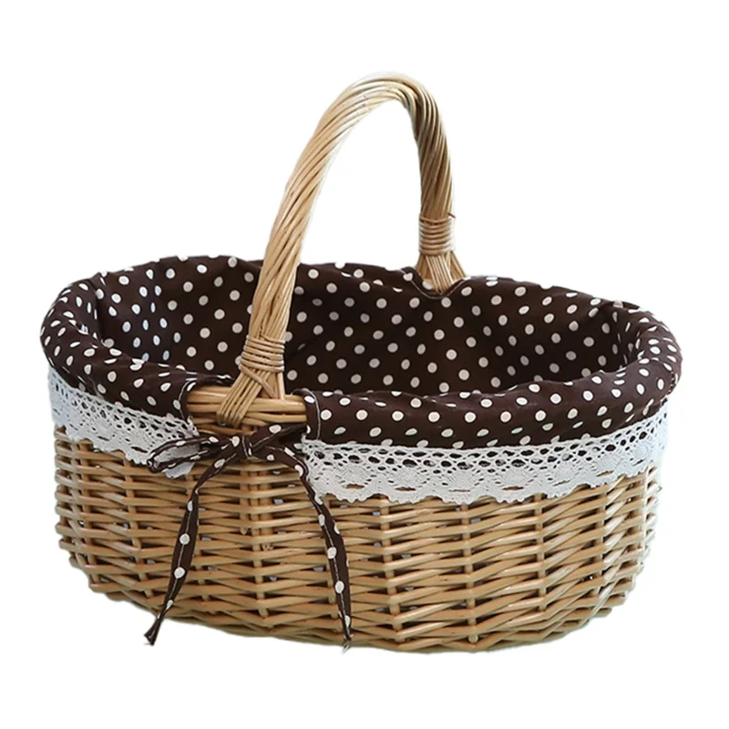 Willow Hamper Portable Outdoor Picnic Basket Woven Basket Egg Container, Size: S - White Dot
