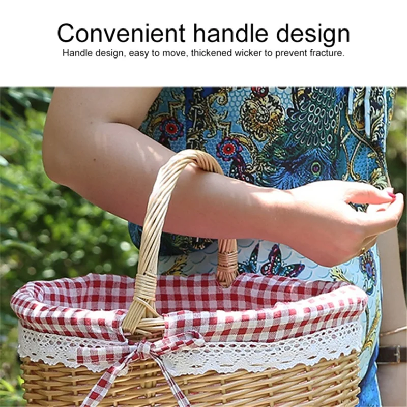 Willow Hamper Portable Outdoor Picnic Basket Woven Basket Egg Container, Size: S - Double Handles / Daisy