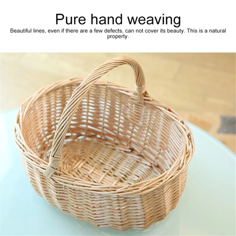 Willow Hamper Portable Outdoor Picnic Basket Woven Basket Egg Container, Size: S - Double Handles / Daisy