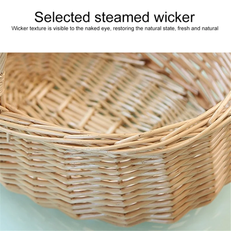 Willow Hamper Portable Outdoor Picnic Basket Woven Basket Egg Container, Size: S - Double Handles / Daisy