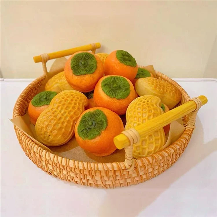 Woven Rattan Basket Bread Fruit Round Storage Tray with Handle M (No FDA)
