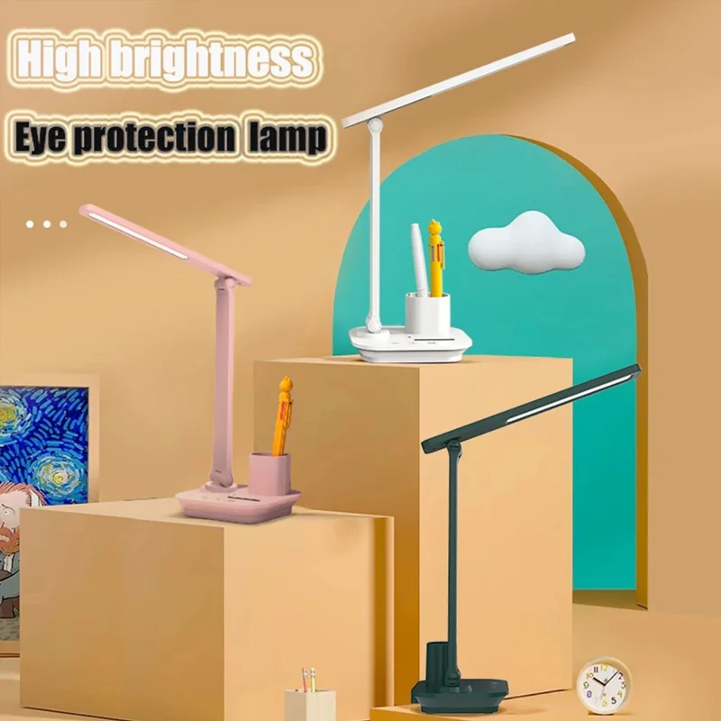 TB-87S LED Eye-Care Desk Study Lamp Bedside Night Light for Students, USB Cable Powered - White