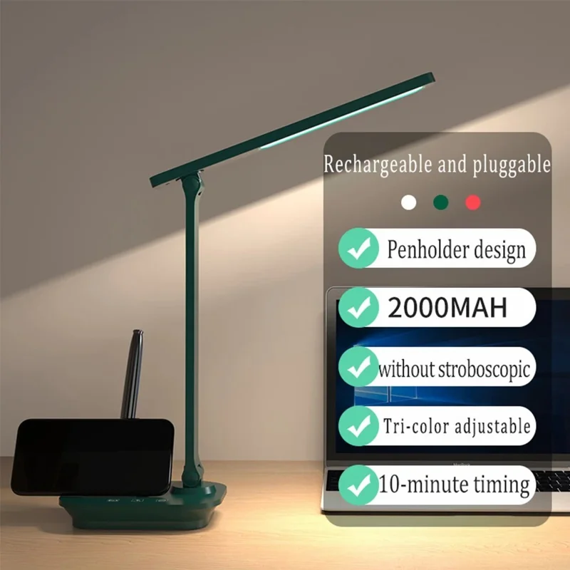 TB-87S LED Eye-Care Desk Study Lamp Bedside Night Light for Students, USB Cable Powered - White