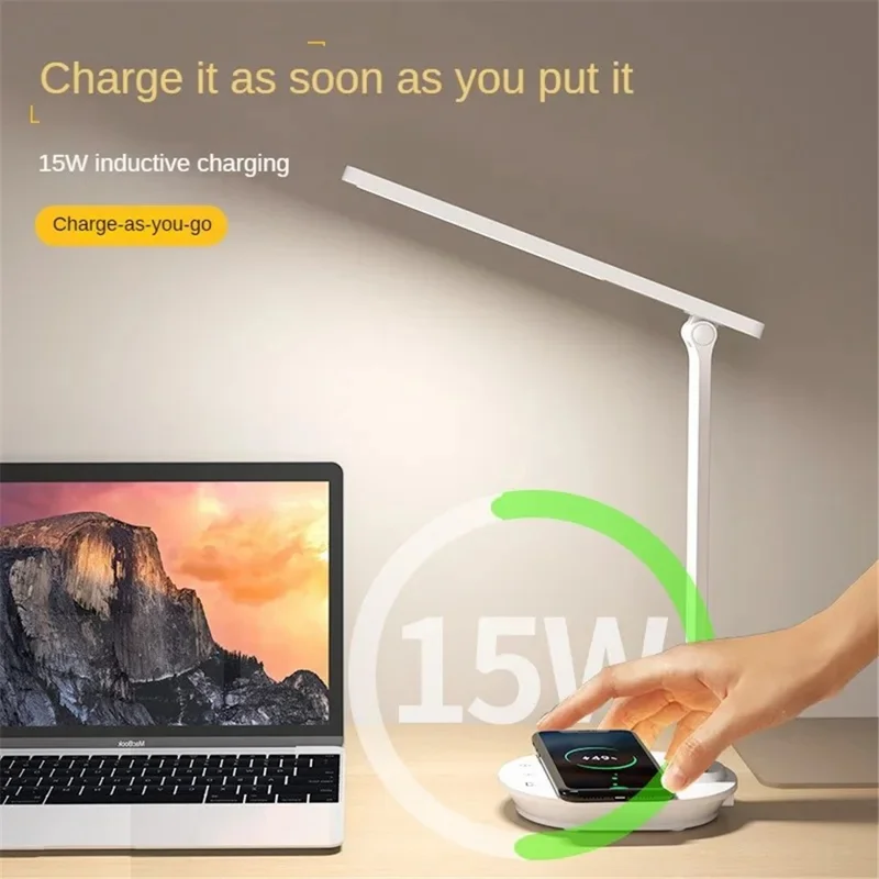 TB-88SWK Dimmable Touch LED Desk Lamp with Wireless Phone Charger, USB Powered Study Light - Pink