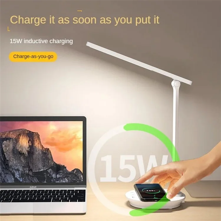 TB-88SWK Dimmable Touch LED Desk Lamp with Wireless Phone Charger, USB Powered Study Light - White