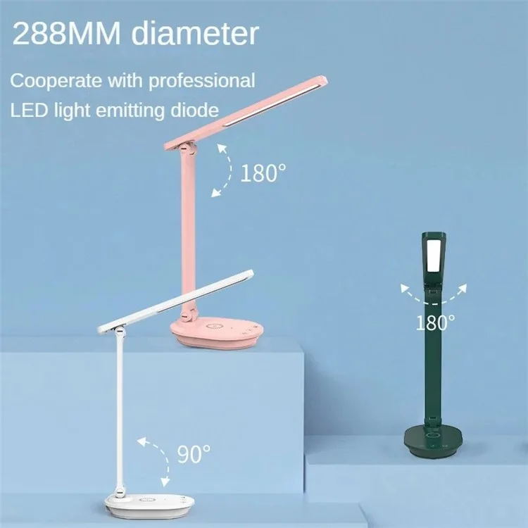 TB-88SWK Dimmable Touch LED Desk Lamp with Wireless Phone Charger, USB Powered Study Light - White