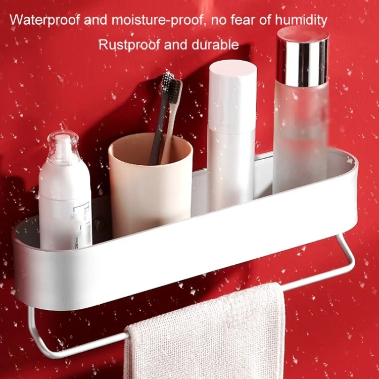 5303 30cm Bathroom Toilet Space Aluminum Storage Rack with Towel Hanging Rod - Black
