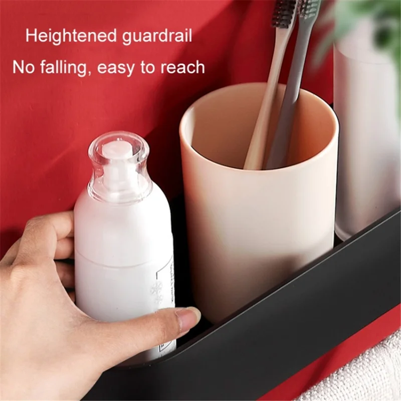 5303 30cm Bathroom Toilet Space Aluminum Storage Rack with Towel Hanging Rod - Black