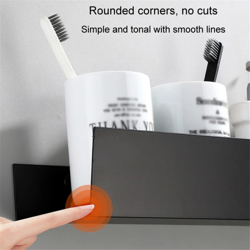 5304 60cm Simple Bathroom Kitchen Wall Mounted Aluminum Storage Rack - Black