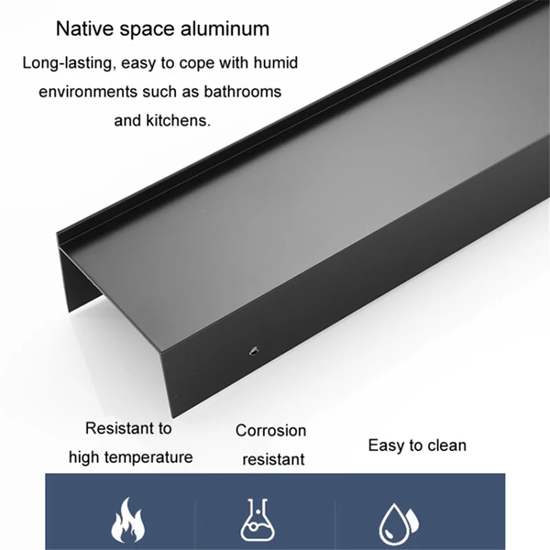 5304 60cm Simple Bathroom Kitchen Wall Mounted Aluminum Storage Rack - Black