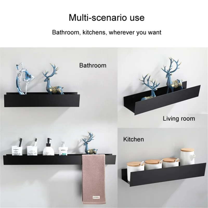 5304 60cm Simple Bathroom Kitchen Wall Mounted Aluminum Storage Rack - Black