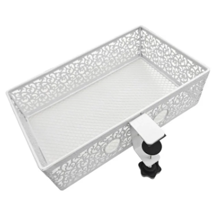 Under Desk Storage Organizer Clamp-On Metal Under Desktop Drawer Basket (Fixed Style) - White