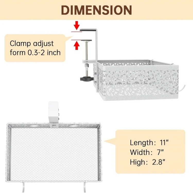 Under Desk Storage Organizer Clamp-On Metal Under Desktop Drawer Basket (Fixed Style) - White