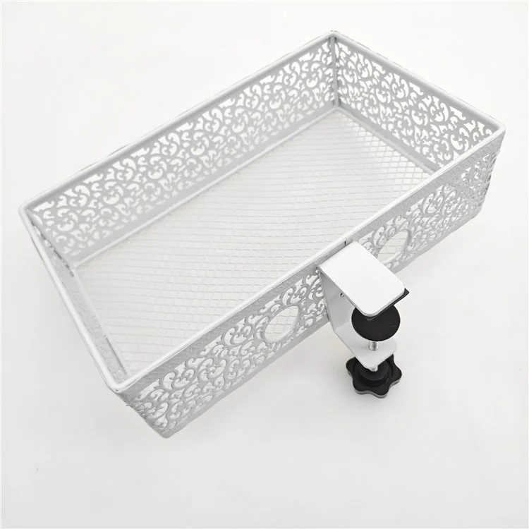 Under Desk Storage Organizer Clamp-On Metal Under Desktop Drawer Basket (Fixed Style) - White