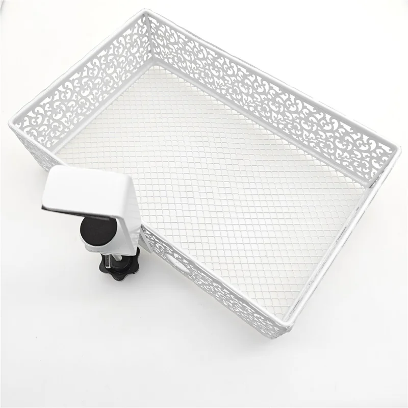 No Drill Hanging Desk Storage Organizer Hidden Under Desktop Basket (Rotation Style) - White