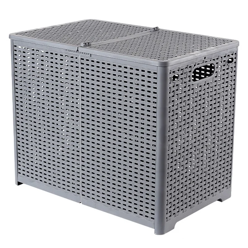 Size XL Partition Compartment Laundry Basket Foldable PP Clothes Hamper Box with Lid - Grey