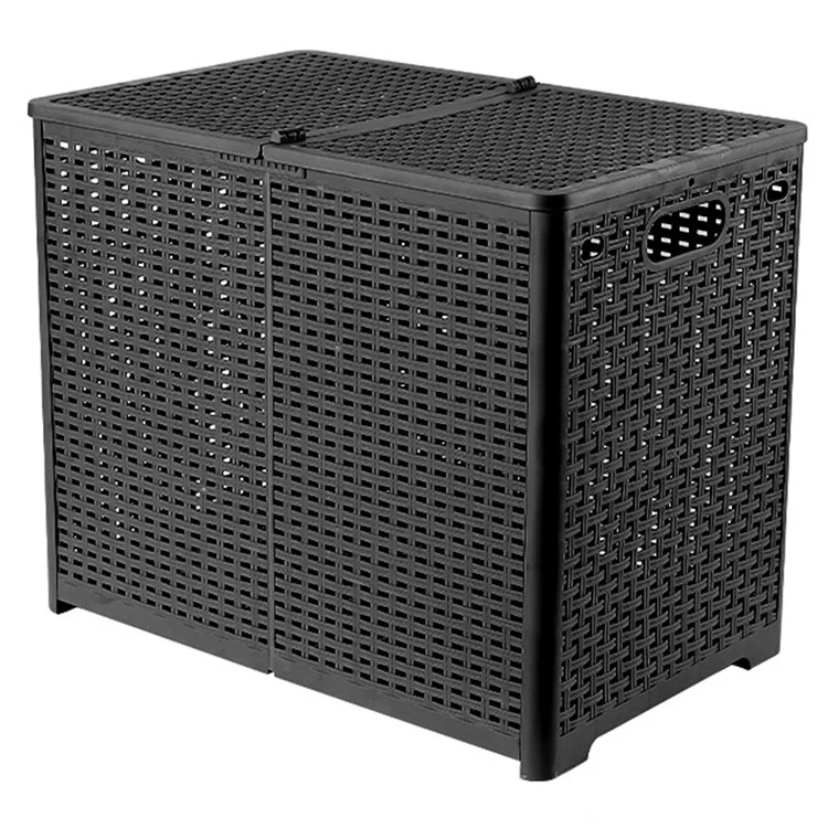 Size XL Partition Compartment Laundry Basket Foldable PP Clothes Hamper Box with Lid - Black