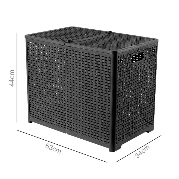 Size XL Partition Compartment Laundry Basket Foldable PP Clothes Hamper Box with Lid - Black