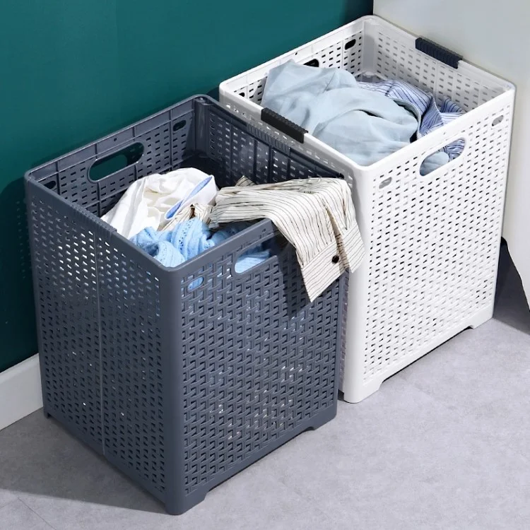 Size XL Partition Compartment Laundry Basket Foldable PP Clothes Hamper Box with Lid - Black