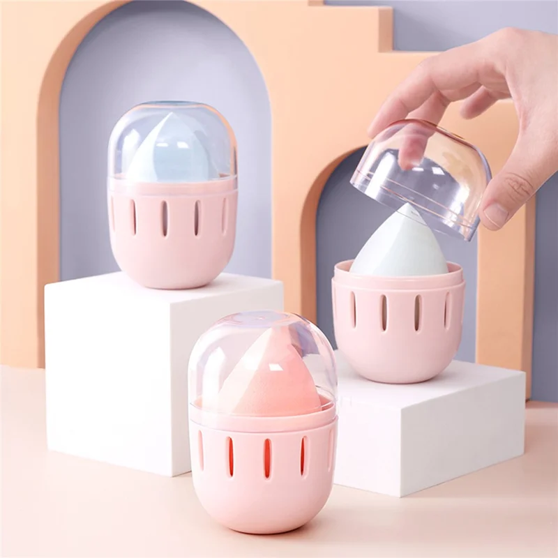 HZ007-1P Makeup Egg ABS Storage Box Portable Breathable Sponge Makeup Egg Box with Clear Lid
